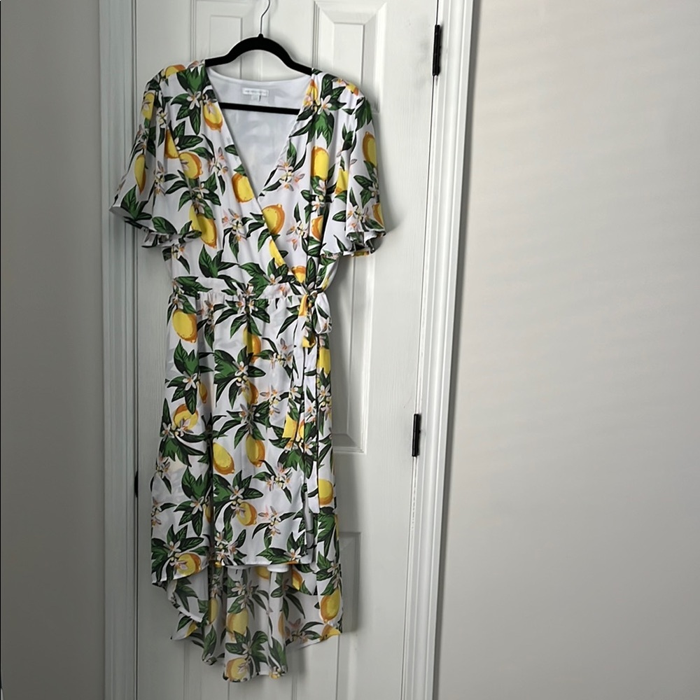 Lemon Print Wrap Dress